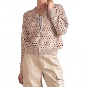 NEW ELAN aster sweater cardigan in stone